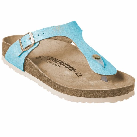 washed metallic aqua birkenstock